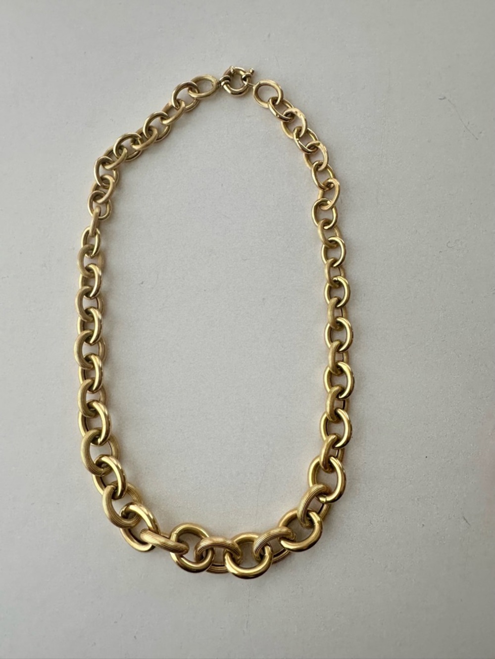 14k Solid Yellow Gold Textured Graduated Rolo Chain Necklace